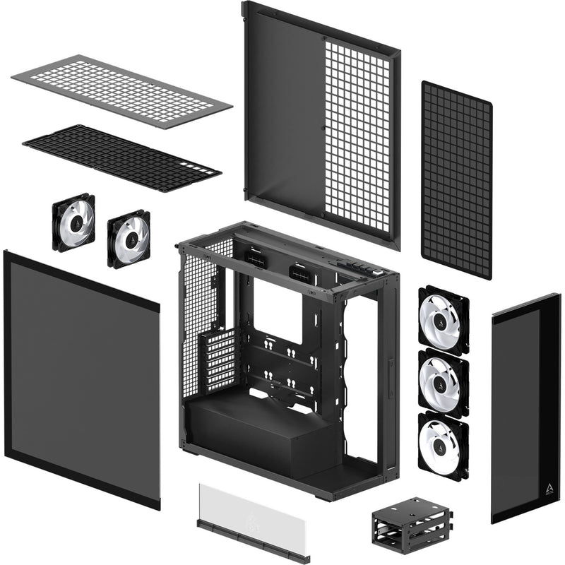 Load image into Gallery viewer, Arctic xtender midi tower behuizing (zwart (mat) | 2x usb-a | 1x usb-c | rgb | tempered glass)