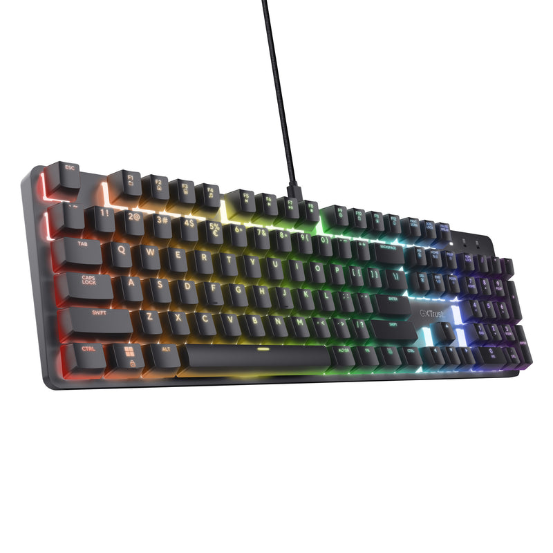 Load image into Gallery viewer, Trust gxt 871 zora mechanisch gaming toetsenbord (zwart, us lay-out (qwerty), huano red, 100%, rgb)