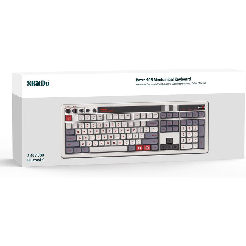 Cargue la imagen en el visor de la galería, 8bitdo retro mechanical keyboard n edition (grijs, us lay-out (qwerty), kailh box white, 100%, bluetooth low energy, wireless 2.4g, usb)
