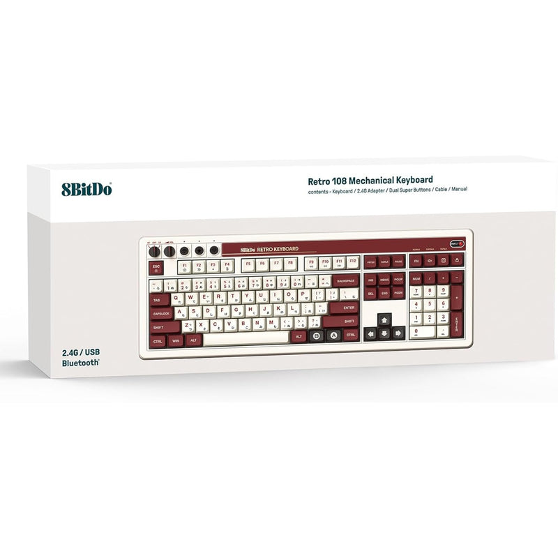Afbeelding laden in galerijviewer, 8bitdo retro mechanical keyboard fami edition (beige, us lay-out (qwerty), kailh box white, 100%, bluetooth low energy, wireless 2.4g, usb)