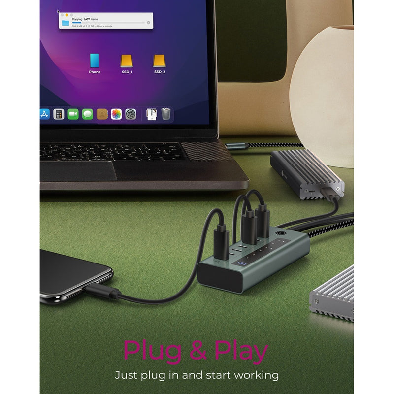 Laden Sie das Bild in Galerie -Viewer, Icy box 7-port usb-c 3.2 gen 2 usb-hub (blauwgrijs)