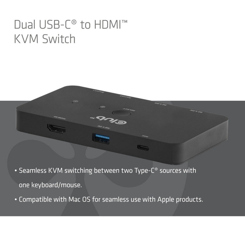 Laden Sie das Bild in Galerie -Viewer, Club 3d csv-2512 kvm switch dual usb-c naar hdmi kvm-switch (zwart, 4k 60hz)
