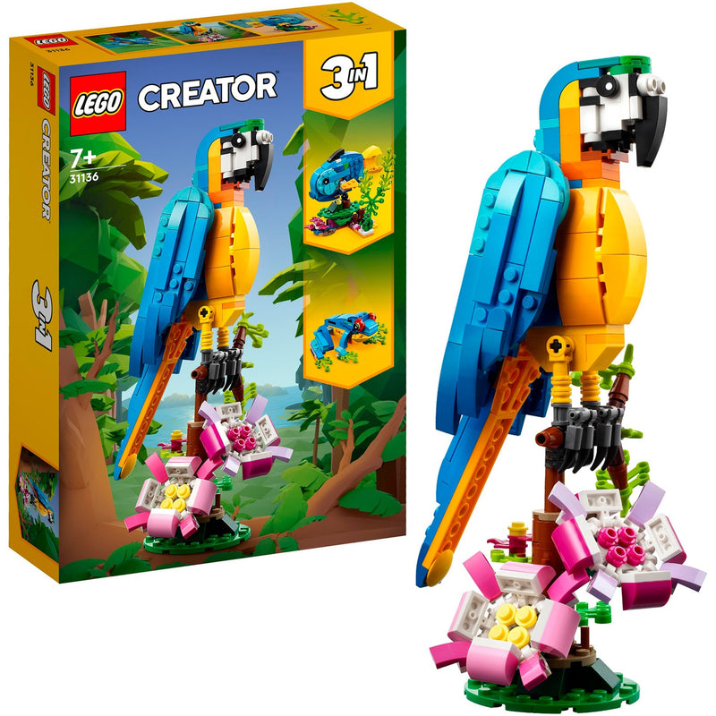 Afbeelding laden in galerijviewer, Lego creator 3in1 exotische papegaai - kikker - vis dieren speelgoed set voor kinderen - 31136