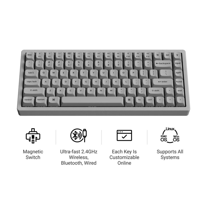 ギャラリービューアに画像をロードする, Keychron k2 he-f1c concrete edition rgb mechanisch toetsenbord (zwart, us lay-out (qwerty), gateron double-rail magnetic nebula, 75%, rgb leds, osa double-shot pbt, hot swap, 2.4ghz | bluetooth 5.2 | usb-c)