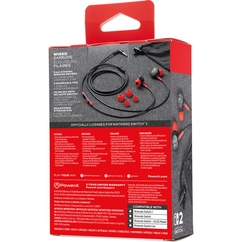 Chargez l'image dans la visionneuse de la galerie, Powera bedrade oordopjes voor nintendo switch 2 in-ear (zwart rood, nintendo switch 2, nintendo switch, nintendo switch - oled model, nintendo switch lite)