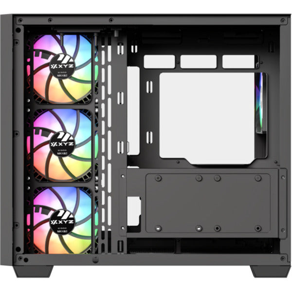 Laden Sie das Bild in Galerie -Viewer, Xyz pc gear qubex midi tower behuizing (zwart | 2x usb-a | 1x usb-c | tempered glass)