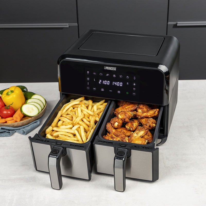 Load image into Gallery viewer, Princess double basket aerofryer heteluchtfriteuse (zwart, 2x 4 liter)