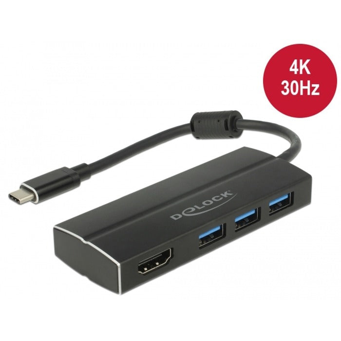 Load image into Gallery viewer, Delock usb-c 3.1 > 3x usb-a 3.0 hub + hdmi usb-hub (zwart, 0,15 meterr, 4k)