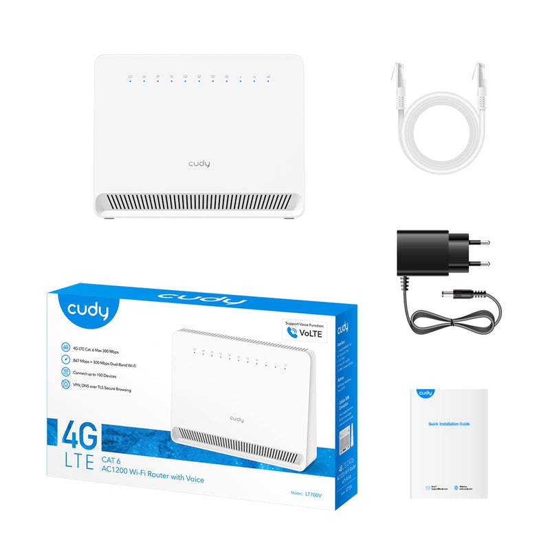 Laden Sie das Bild in Galerie -Viewer, Cudy ac1200 wi-fi 4g lte-cat6 gigabit router lt700v mesh router (wit, mesh, app, nano simslot)