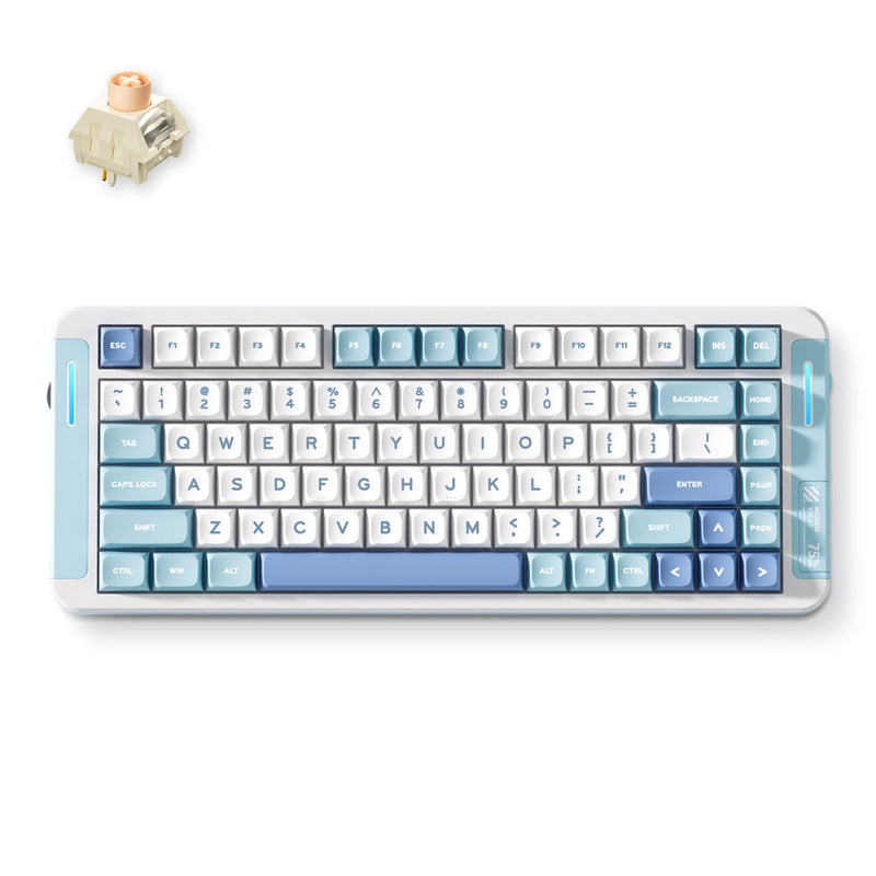 Cargue la imagen en el visor de la galería, Mchose x75 v2 blue icy creamsicle custom mechanical keyboard (wit, us lay-out (qwerty), kailh box icy creamsicle, 75%, rgb, hot swap, double-shot pbt, draadloos | bluetooth | usb-c)