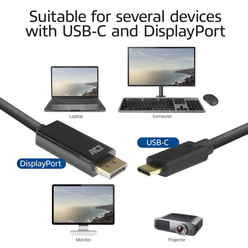 Load image into Gallery viewer, Act connectivity usb-c naar displayport kabel (zwart, 2 meter, ac7325, 60hz 4k (2160p))