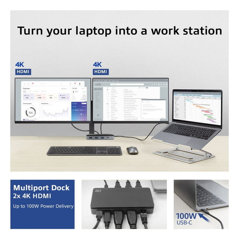 Load image into Gallery viewer, Act connectivity usb-c 4k mst dockingstation (zwart grijs)