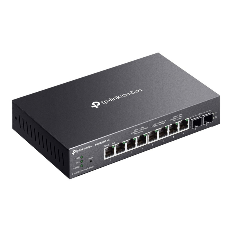 Afbeelding laden in galerijviewer, Tp-link omada sg2210xmp-m2 8-poorts 2.5gbase-t smart switch (zwart, 8x poe+, 2x 10ge sfp+)