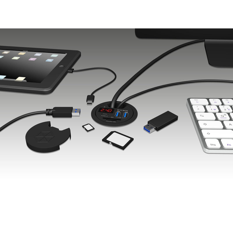 Cargue la imagen en el visor de la galería, Icy box ib-hub1404 usb-hub (zwart, incl. usb-c, sd- en microsd kaartlezer en oplaadfunctie)