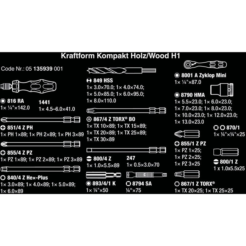 Load image into Gallery viewer, Wera kraftform kompakt h 1 hout, 41‑delig gereedschapsset (zwart groen)