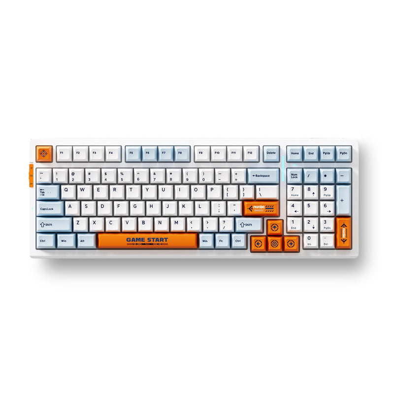 Laden Sie das Bild in Galerie -Viewer, Mchose g98 pro orange blue snow tiger wireless tri-mode custom mechanical rgb gaming toetsenbord (blauw, us lay-out (qwerty), ttc snow tiger, rgb, hot swap, double-shot pbt, draadloos | bluetooth | usb-c)