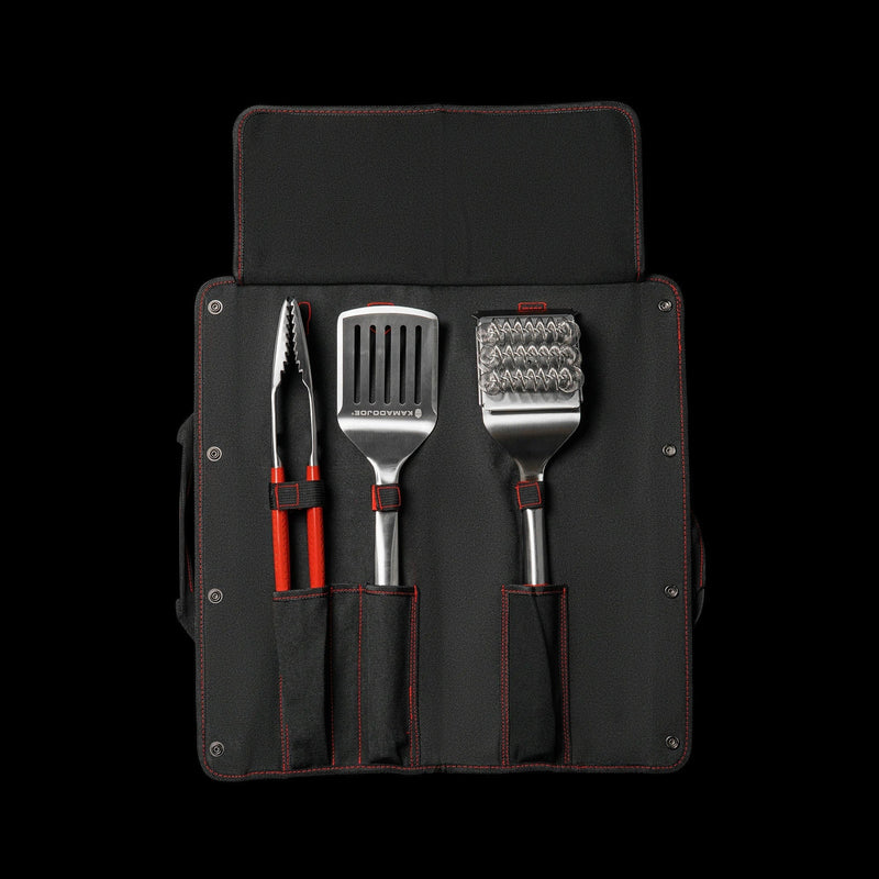 Load image into Gallery viewer, Kamado joe krafted stalen grillgereedschap accessoire set grillbestek (3-delig, inclusief canvas draagtas)
