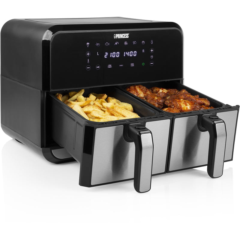 Load image into Gallery viewer, Princess double basket aerofryer heteluchtfriteuse (zwart, 2x 4 liter)