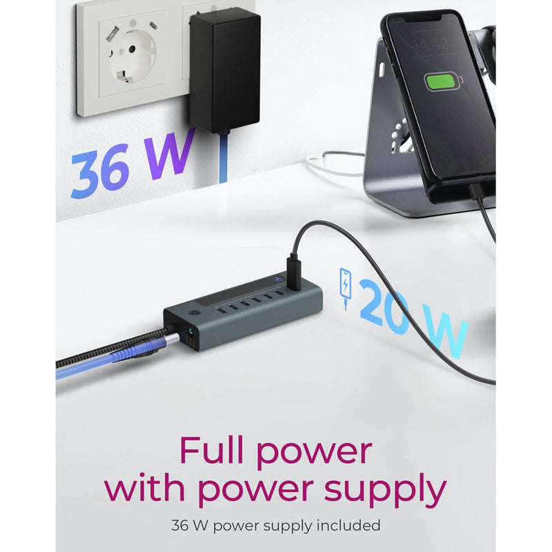 Laden Sie das Bild in Galerie -Viewer, Icy box 7-port usb-c 3.2 gen 2 usb-hub (blauwgrijs)