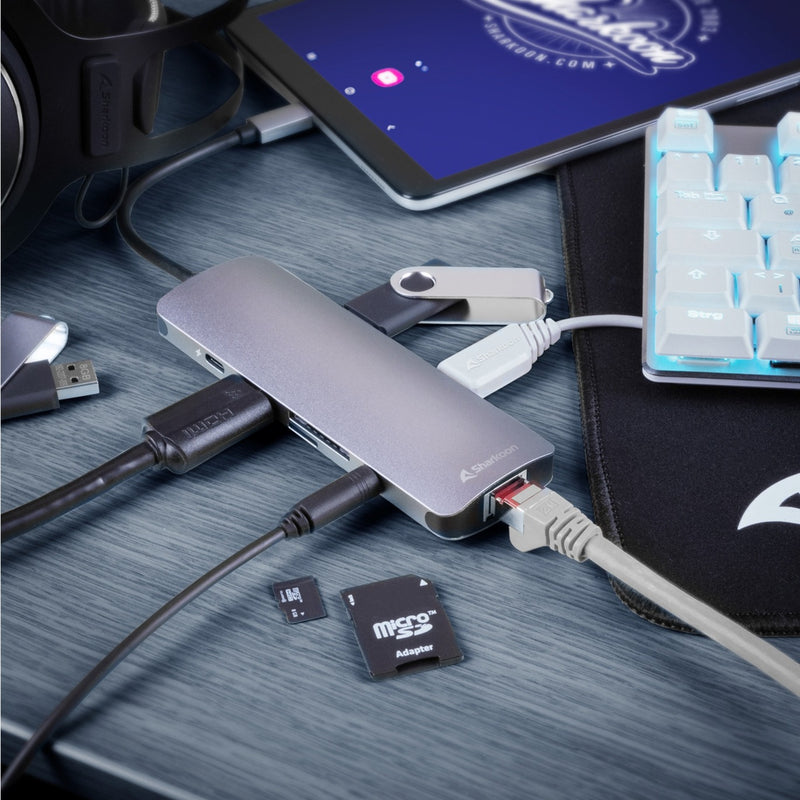 Load image into Gallery viewer, Sharkoon usb 3.0 type c combo adapter dockingstation (donkergrijs)