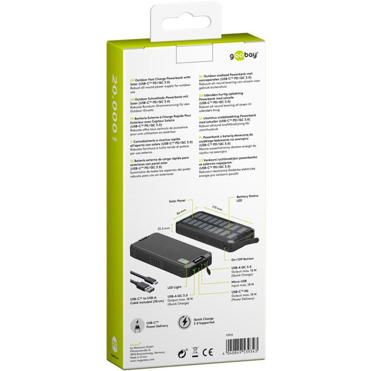 Load image into Gallery viewer, Goobay outdoor solar power bank 20,000 mah with power delivery powerbank (zwart)