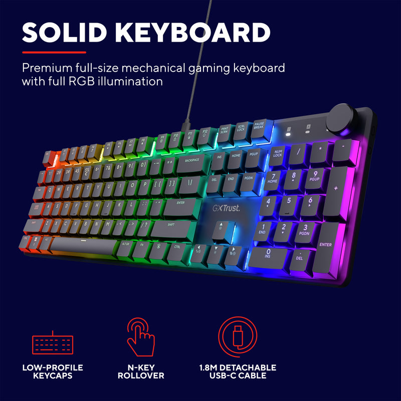 Load image into Gallery viewer, Trust gxt 866 torix hoogwaardig mechanisch gaming-toetsenbord, gaming toetsenbord (zwart, us lay-out, huano red, rgb)