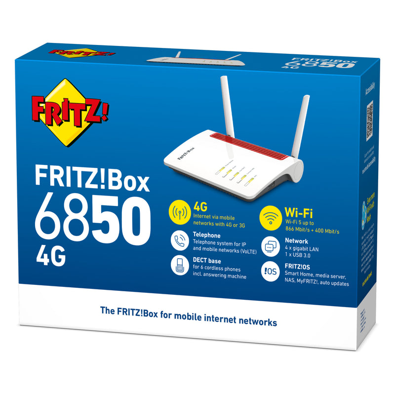 Load image into Gallery viewer, Fritz! box 6850 4g edition international router (wit rood, mesh wi-fi, 4g 3g)