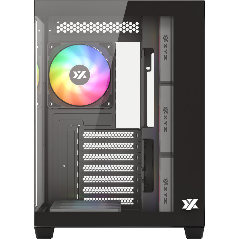 Cargue la imagen en el visor de la galería, Xyz pc gear tesseract x midi tower behuizing (zwart | 2x usb-a | 1x usb-c | tempered glass)