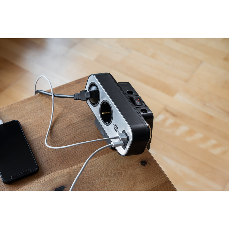 Load image into Gallery viewer, Brennenstuhl estilo duplex stekkerdoos met schakelaar en overspanningsbeveiliging stekkerdoos (zwart zilver, 1x usb c, 1x usb a)
