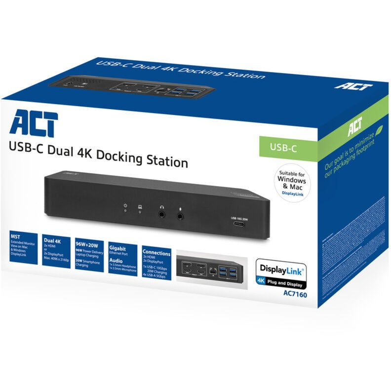 Laden Sie das Bild in Galerie -Viewer, Act connectivity usb-c dockingstation 4k display link (zwart)