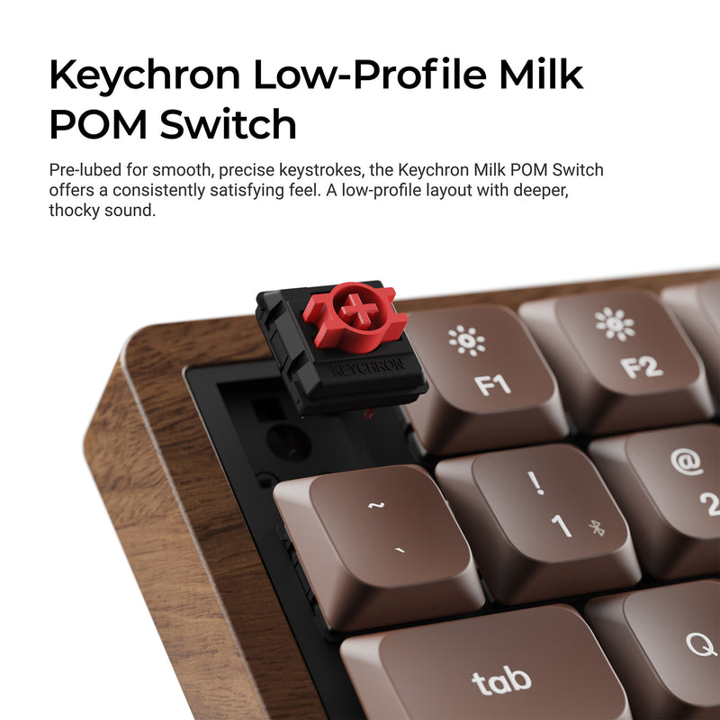 Afbeelding laden in galerijviewer, Keychron k3 max-h1w all-wood special edition rgb mechanisch toetsenbord (houtkleur, us lay-out (qwerty), milk pom red, 75%, rgb leds, double-shot pbt, hot swap, 2.4ghz | bluetooth 5.1 | usb-c)