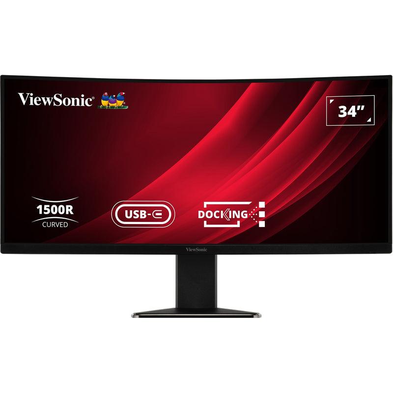 Cargue la imagen en el visor de la galería, Viewsonic uwqhd curved docking monitor met kvm-switch vg3419c 34 ultrawide (zwart (mat), 1x hdmi, 1x displayport, usb-a, usb-b, usb-c, lan, audio)