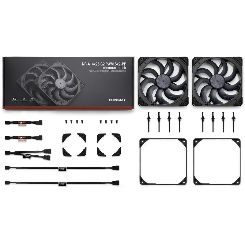 Chargez l'image dans la visionneuse de la galerie, Noctua nf-a14x25 g2 pwm sx2-pp chromax.black case fans (zwart, 2 stuks, 140 x 140 x 25 mm)