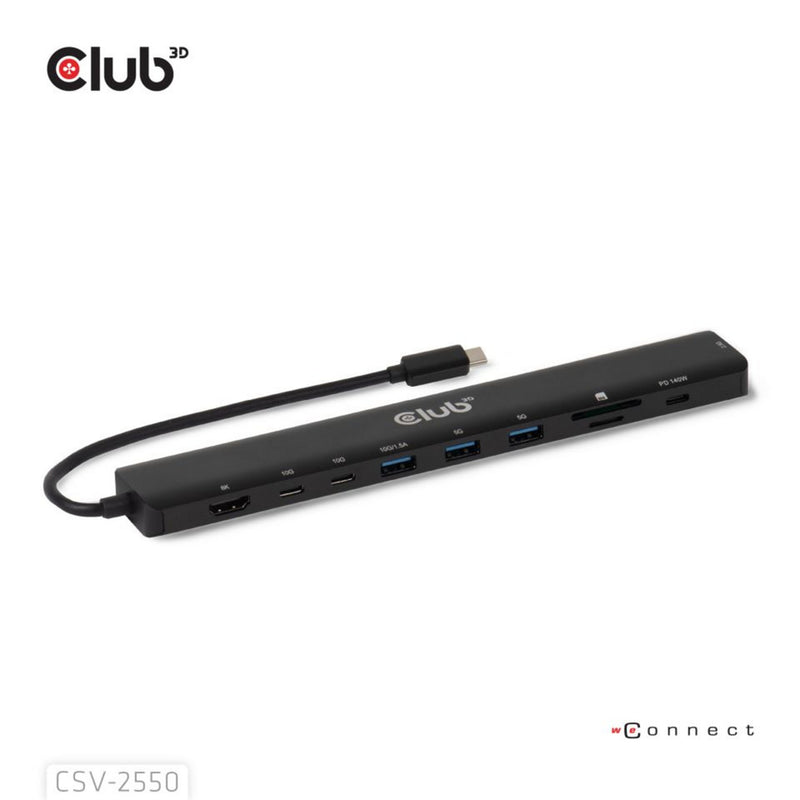 Laden Sie das Bild in Galerie -Viewer, Club 3d 10-1 portable dock usb type-c 10gbps to hdmi 8k30hz pd3.1 max.140 watt dockingstation (zwart, hdmi, usb-c, lan)