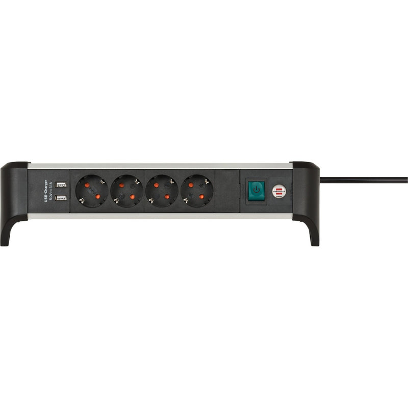 Load image into Gallery viewer, Brennenstuhl alu-office-line stekkerdoos met usb-laadfunctie 4-voudig schakel stekkerdoos