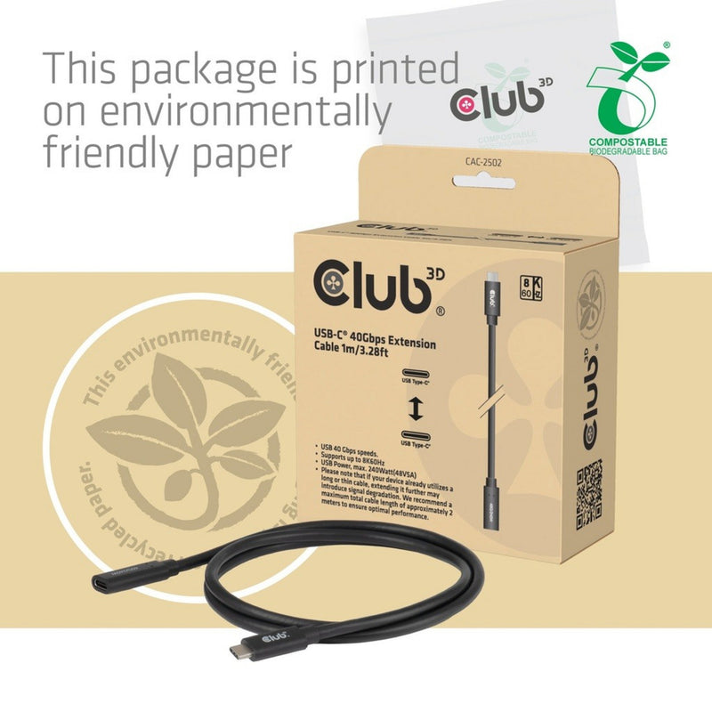 Laden Sie das Bild in Galerie -Viewer, Club 3d usb-c 40 gbps verlengkabel (zwart, 1 meter, 8k 60hz, pd 240 watt)