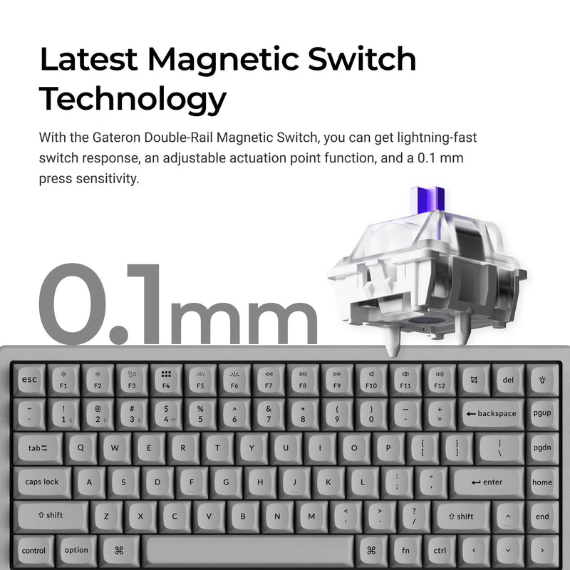 ギャラリービューアに画像をロードする, Keychron k2 he-f1c concrete edition rgb mechanisch toetsenbord (zwart, us lay-out (qwerty), gateron double-rail magnetic nebula, 75%, rgb leds, osa double-shot pbt, hot swap, 2.4ghz | bluetooth 5.2 | usb-c)