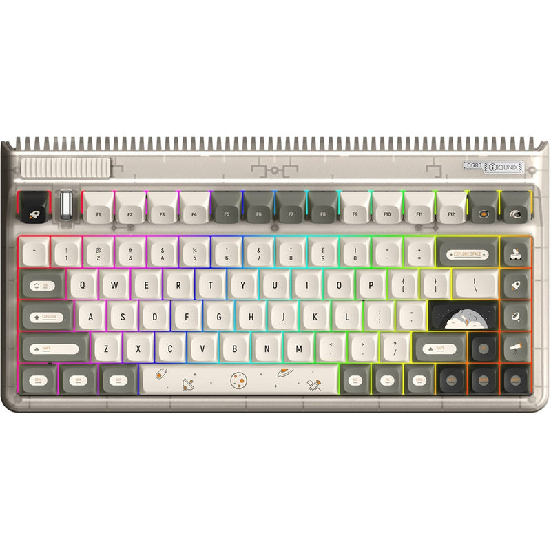 Chargez l'image dans la visionneuse de la galerie, Iqunix og80 hitchhiker wireless mechanical keyboard (grijs, us lay-out (qwerty), cherry mx silent red, 80% (tkl), rgb leds, hot-swappable, pbt, 2.4ghz | bluetooth 5.1 | usb-c)