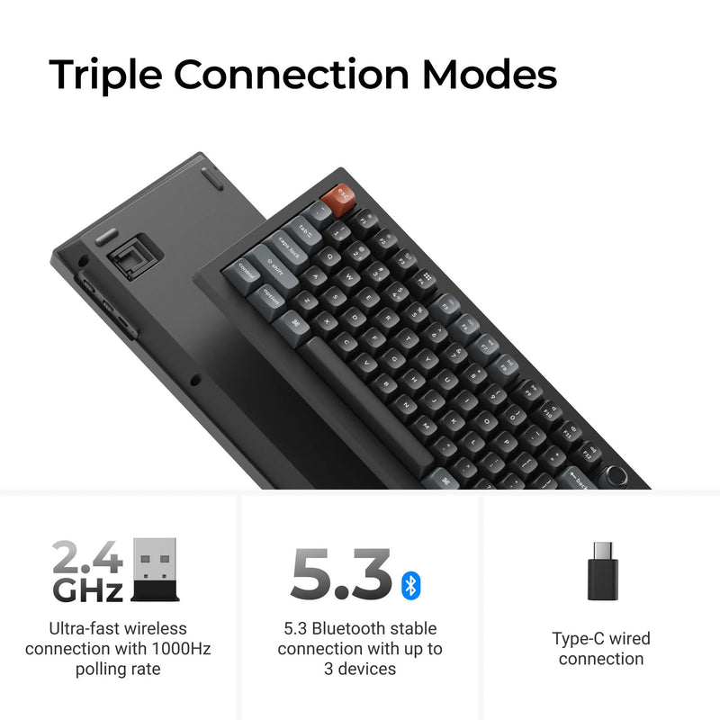 Load image into Gallery viewer, Keychron v6 ultra 8k wireless custom mechanical keyboard (zwart, us lay-out (qwerty), silk pom banana, 100%, rgb, hot swap, 2.4 ghz | bluetooth 5.3 | usb-c)