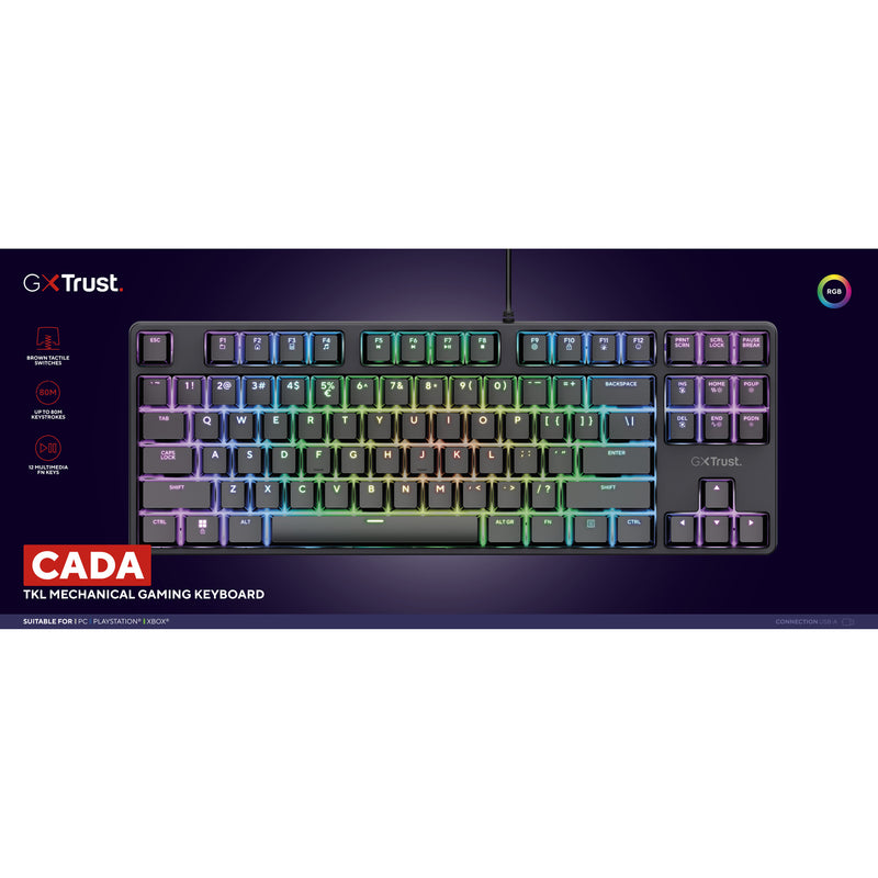 Load image into Gallery viewer, Trust gxt 864 cada compact mechanisch tkl-gamingtoetsenbord (zwart, us lay-out (qwerty), huano brown, rgb)