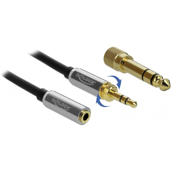 Load image into Gallery viewer, Delock stereo jack 3,5 mm 3-pin male > female verlengkabel (zwart, 0,5 meter)