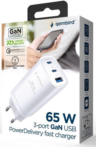 Laden Sie das Bild in Galerie -Viewer, Enzo gembird usb + 2x usb-c snellader | 65w | wit - 9540153