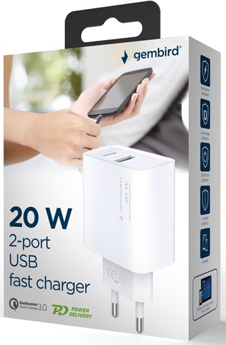 Laden Sie das Bild in Galerie -Viewer, Enzo gembird usb + usb-c snellader | 20w | wit - 9540151