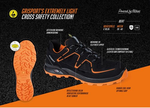 Cargue la imagen en el visor de la galería, Grisport safety cross safety beat 33602 laag s3 zwart oranje - maat 41 - 00.049.007.41