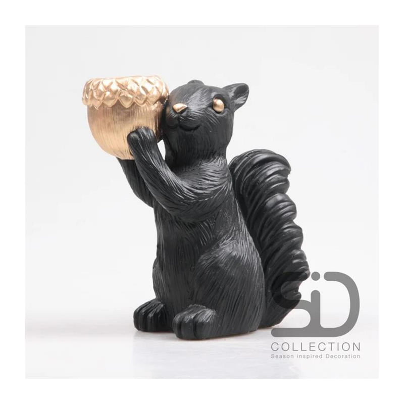 Afbeelding laden in galerijviewer, Season inspired decoration eekhoorn met waxinehouder 18x10,5x20,5cm zwart