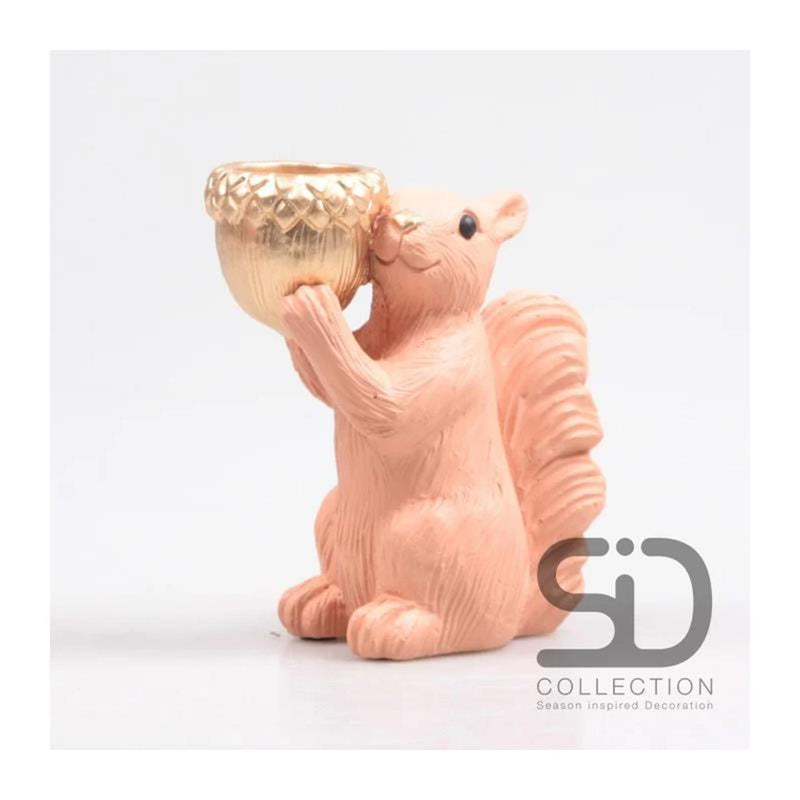 Afbeelding laden in galerijviewer, Season inspired decoration eekhoorn met waxinehouder 14,5x8,5x16,3cm beigerood