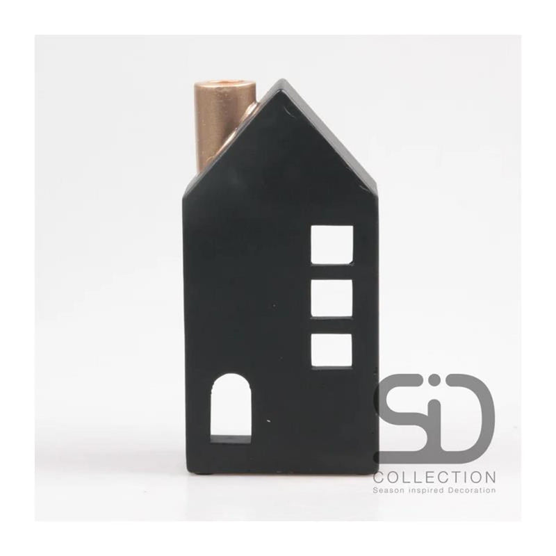 Afbeelding laden in galerijviewer, Season inspired decoration kandelaar 12x8x24cm zwart kandelaar huisje 12x8x24cm zwart
