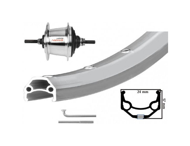 Load image into Gallery viewer, Kgs achterwiel 28 inch etrto 622 alu zac19 zilver nexus 7 rollerbrake
