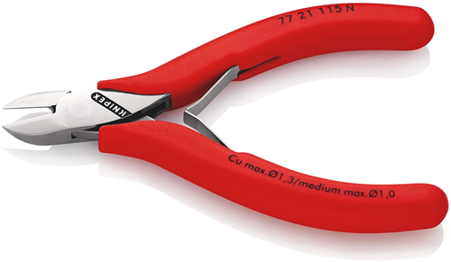 Afbeelding laden in galerijviewer, Knipex elektronica-zijsnijtang | 115 mm lengte | doorgestoken scharnier | kunststof bekleed - 77 21 115 n
