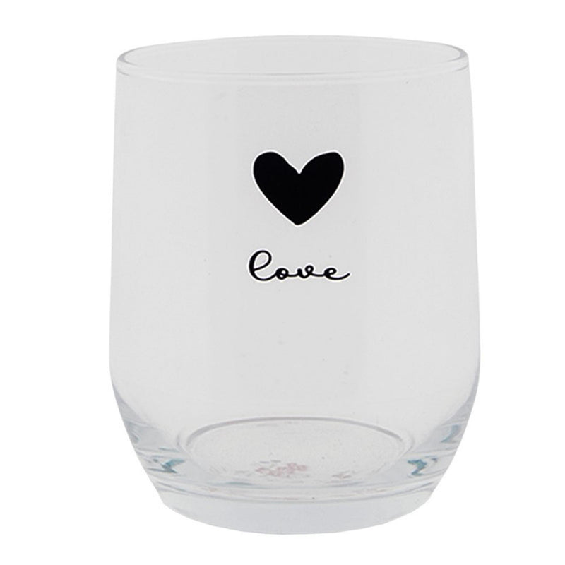 Cargue la imagen en el visor de la galería, Clayre eef transparant drinkglas met zwart hartje en het woord love . ø8x9cm 300ml